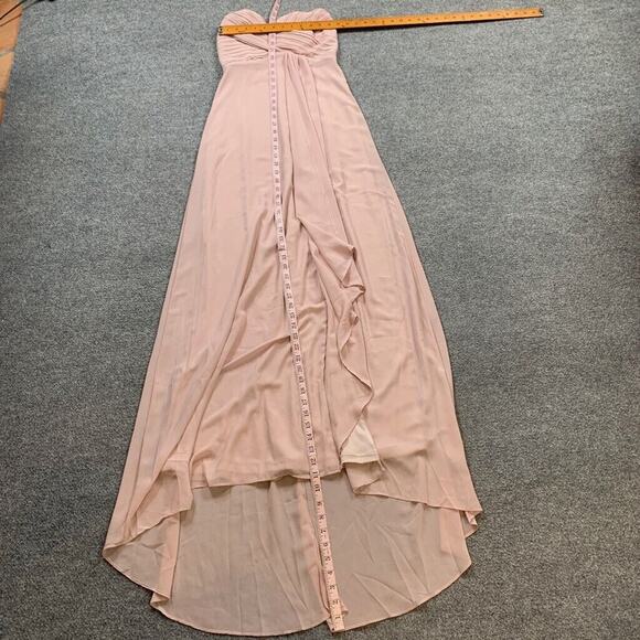 TFNC London Dress Womens 6 Blush Pink Bridesmaid Pleat Wrap Strapless HI Lo Maxi - Picture 11 of 16